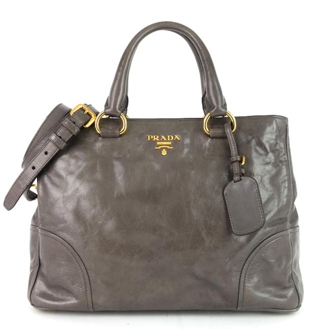 Prada Vitello Shine Grey Calfskin Leather Tote