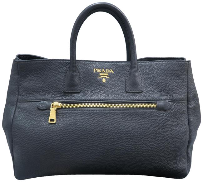 Prada Vitello Shine Satchel Black Calfskin Leather Tote