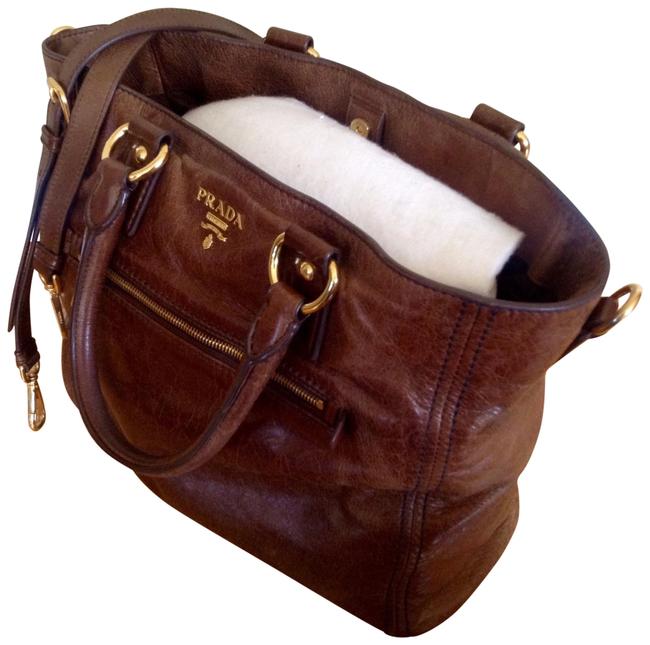 Prada Shoulder Bag Vitello Shine Brown Leather Tote