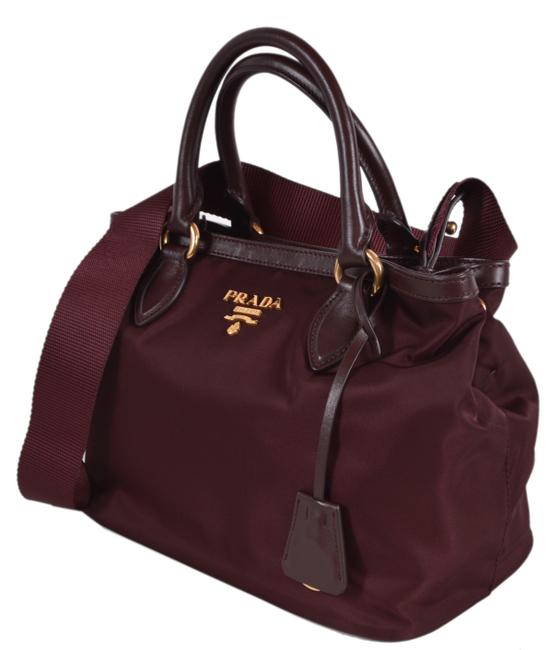 Prada W New Granato Borsa Handbag WStrap Burgundy Nylon Tote