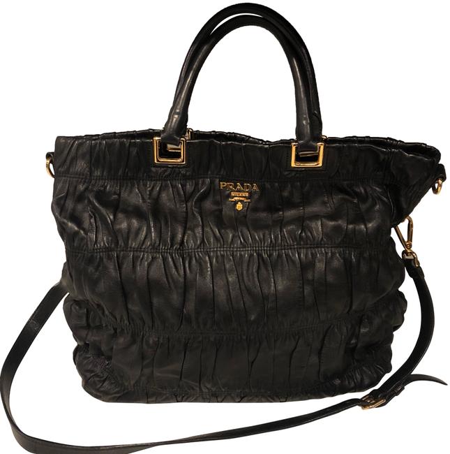 Prada With Gold Hardware Black Leather Tote
