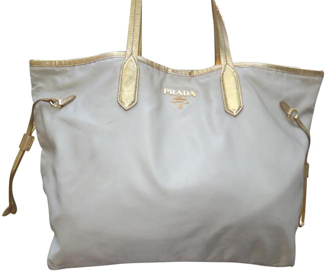 Prada With Leather Trim Nice Beige Nylon Tote