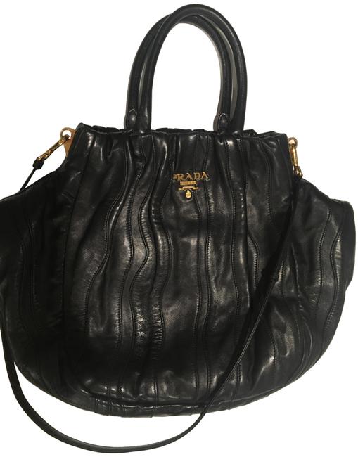 Prada With Strap Black Leather Tote