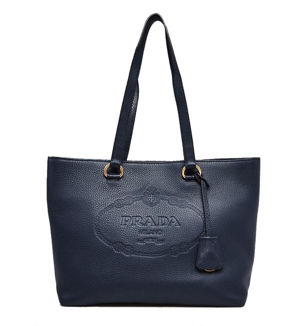 Prada Vitello Daino Womens Navy Shopping Handbag 1bg100 Blue Leather Tote