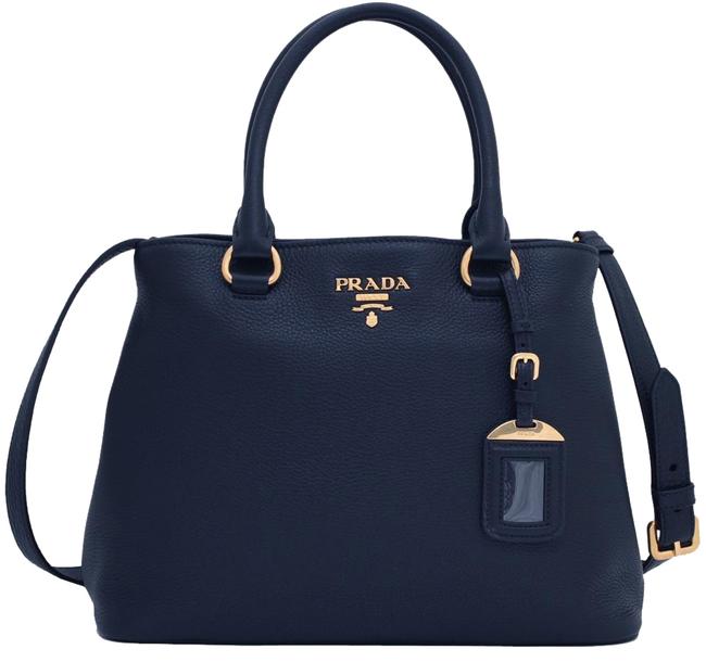 Prada Phenix Womens Navy Vitello Handbag 1ba058 Blue Leather Tote