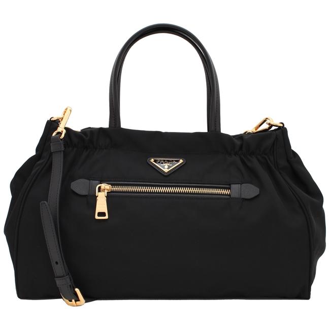 Prada Bag Womens Tessuto  Saffiano Leather Trim Shoulder Black Nylon Tote
