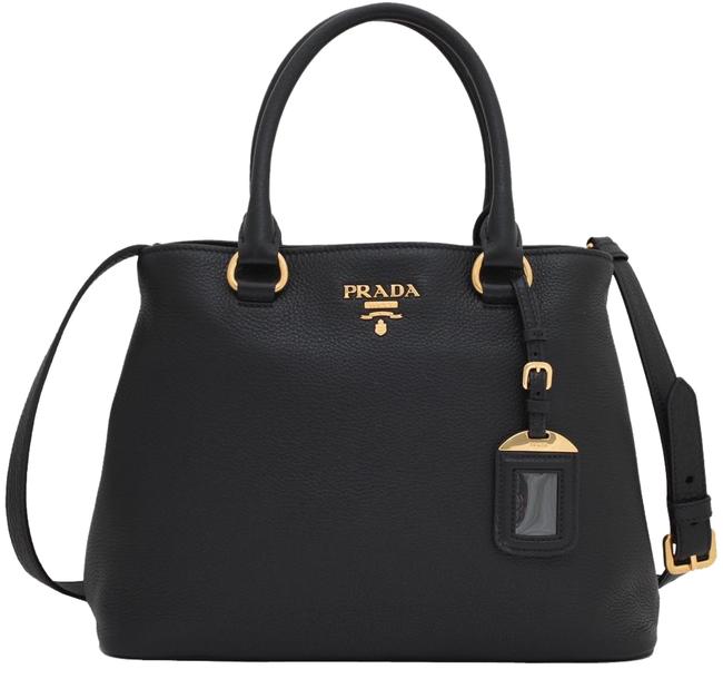 Prada Phenix Womens Vitello Handbag 1ba058 Black Leather Tote