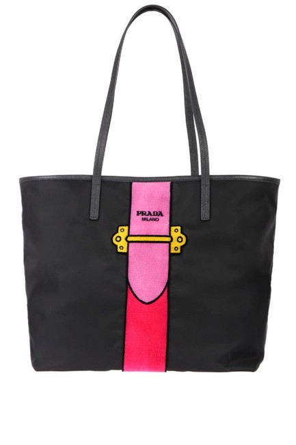Prada Shopping Shoulder Bag Womens Tessuto Ricamo Bg065 Black Nylon Tote