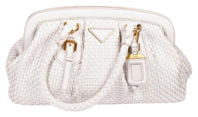 Prada Woven Madras White Leather Tote