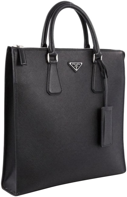 Prada Zip Top Navy Saffiano Leather Tote