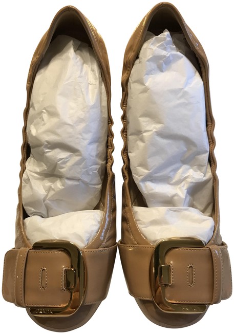 Prada Beige Buckle Ballet Flats