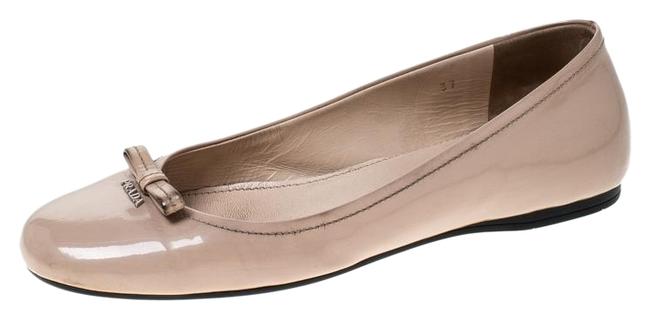 Prada Beige Patent Leather Bow Round Toe Ballet Flats