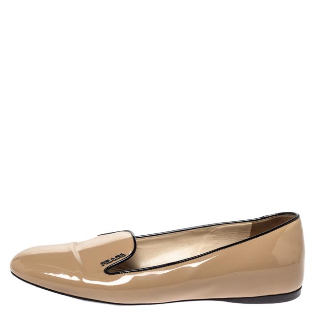 Prada Beige Patent Leather Smoking Slipper Flats