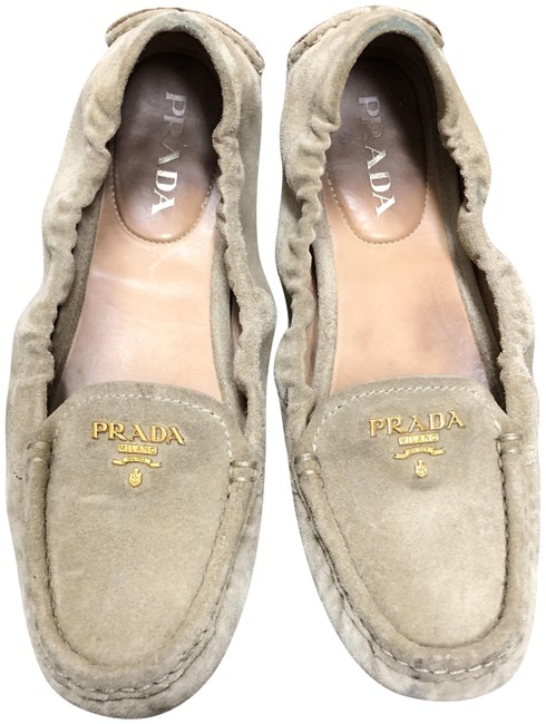 Prada Beige Scrunch Driver Flats