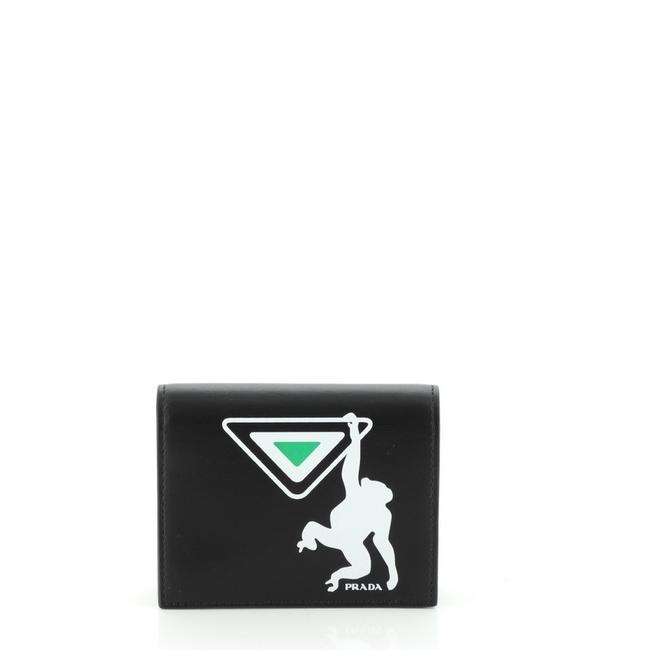 Prada Bifold Wallet Printed Compact Black Leather Wristlet