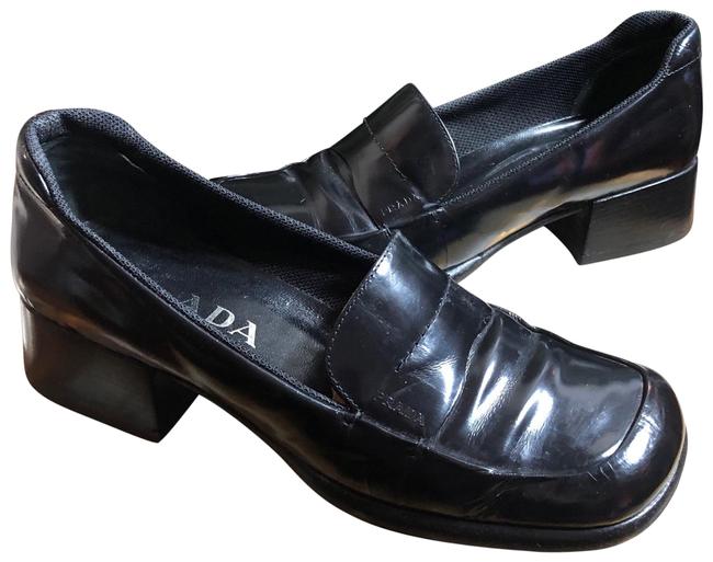 Prada Black 366 Leather 15 Chunky Heel Loafers Flats