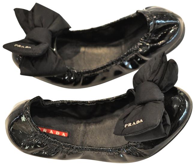 Prada Black Bow Patent Ballet Flats