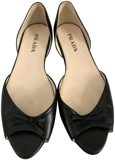 Prada Black Bow Peep Toe Flats