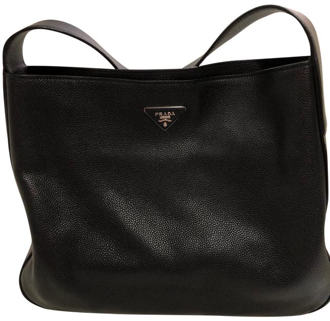 Prada Vitello Daino Hobo Black Leather Messenger Bag