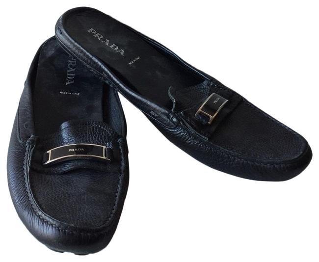 Prada Black Leather Mules Loafer Flats