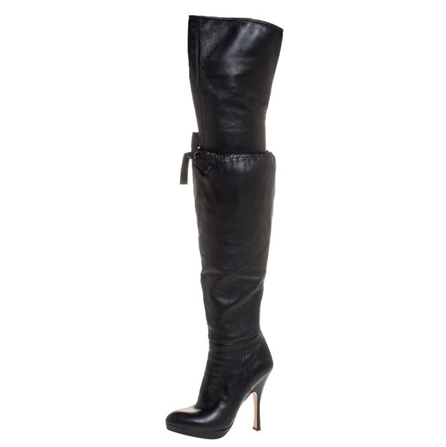Prada Black Leather Over The Knee 385 BootsBooties