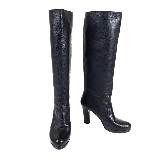 Prada Black Leather Pebbled Knee High Sz BootsBooties