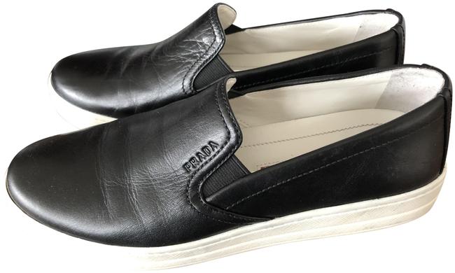 Prada Black Leather Slip On Sneakers Flats