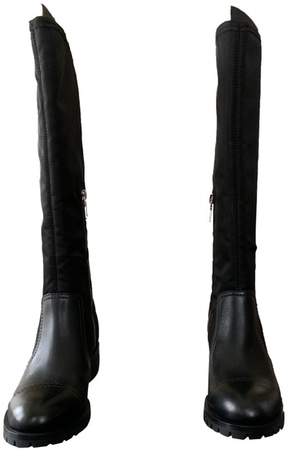Prada Black LeatherNylon Knee high BootsBooties
