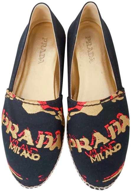 Prada Black Logo Canvas Espadrille Flats