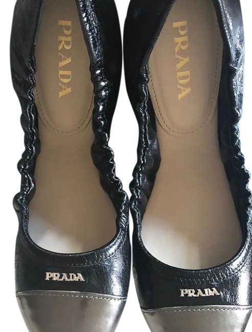 Prada Black Metallic Cap toe Ballerina Flats