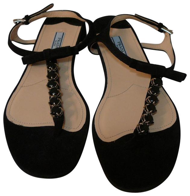 Prada Black New Suede Rhinestone Flats
