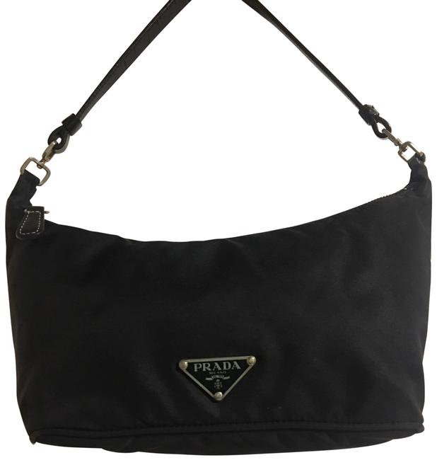 Prada Black Nylon Leather Baguette