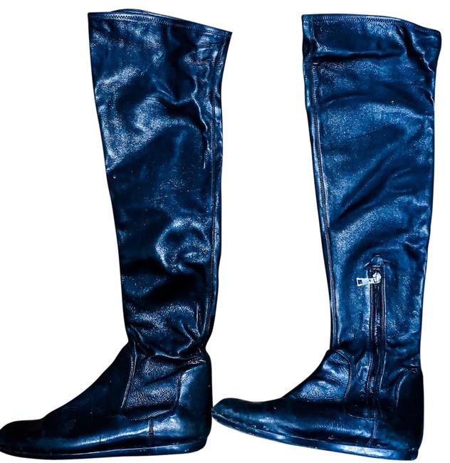 Prada Black Over The Knee Leather BootsBooties