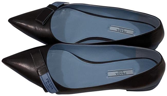 Prada Black Pointy toe Capretto with Blue Logo Flats