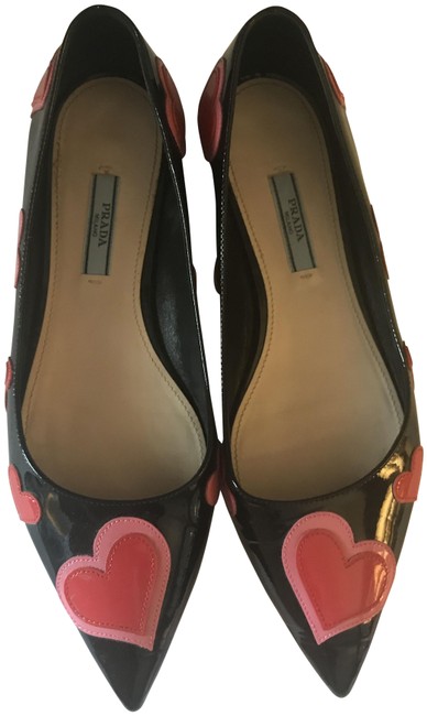 Prada Black Red and Pink Hearts Flats
