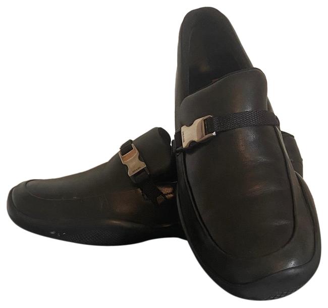 Prada Black Seatbelt Buckle Slip On Flats