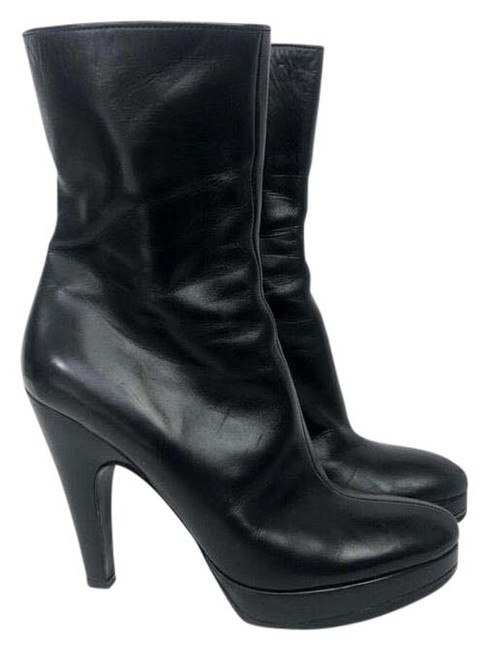 Prada Black Sold Leather Ankle Heeled 388 BootsBooties