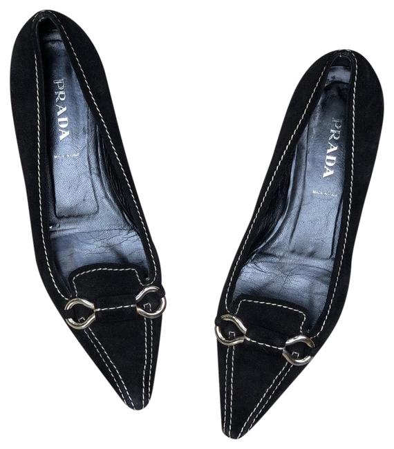 Prada Black Suede Loafers with Buckle Flats