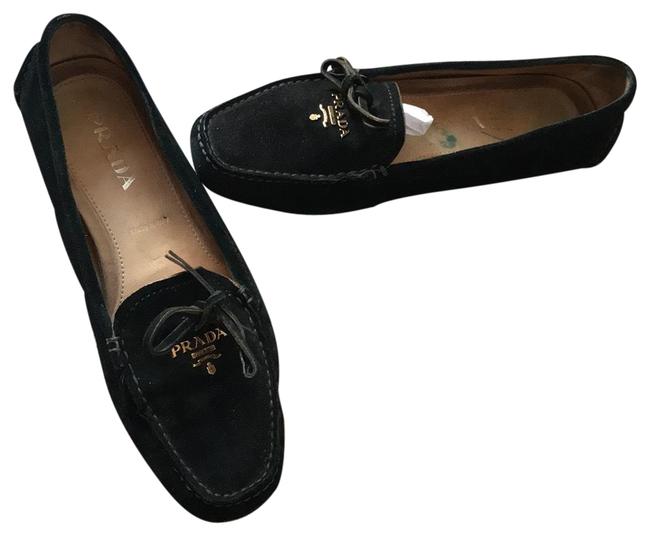 Prada Black Suede Logo Comfort Loafers Flats