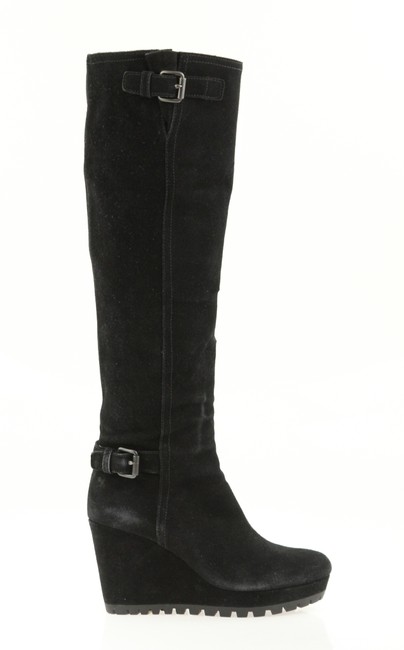 Prada Black Tall Wedge BootsBooties