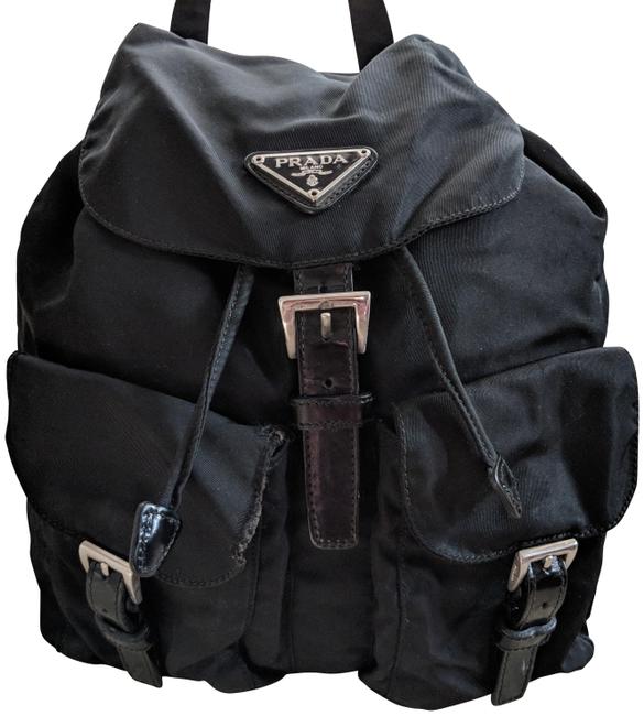 Prada Black Tessuto FabricLeather Backpack