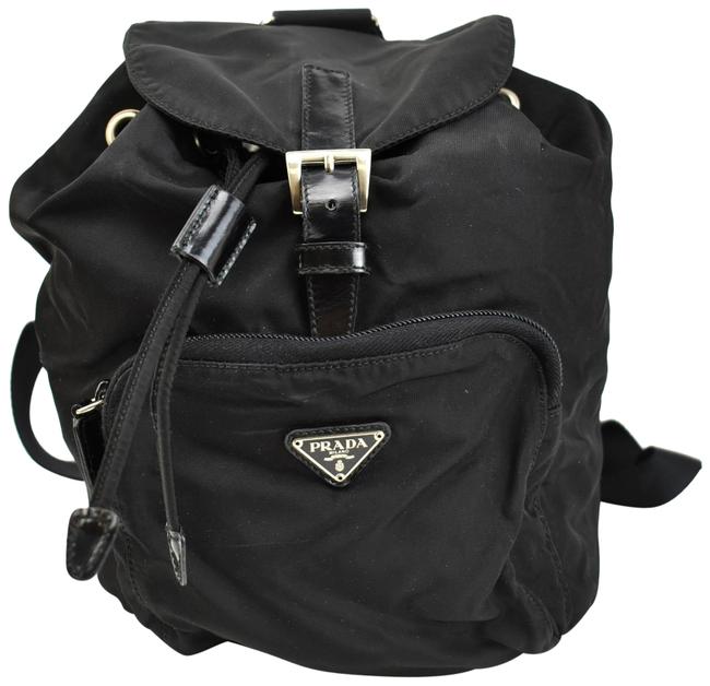 Prada Black Vela Nylon LeatherLogo Po Backpack