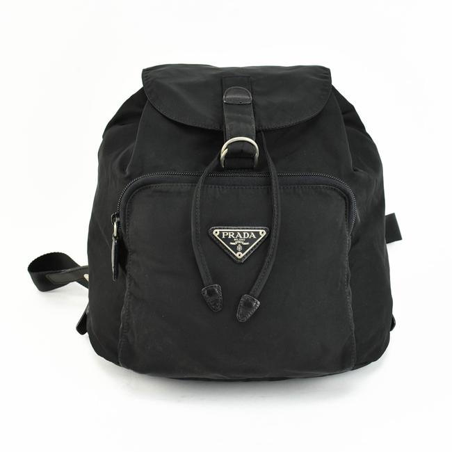 Prada Black Vela Nylon Saffiano LeatherLogo Rq Backpack