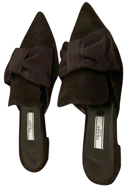 Prada Black Velvet Bow Pointed Toe Flats