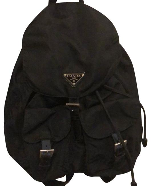 Prada Black with Detail Nylon and Leather Backpack