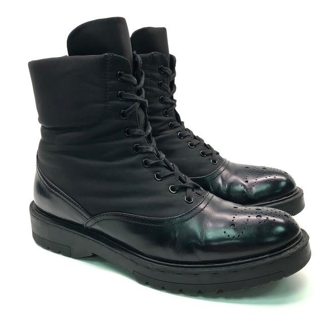 Prada Black Womens LeatherNylon Combat BootsBooties