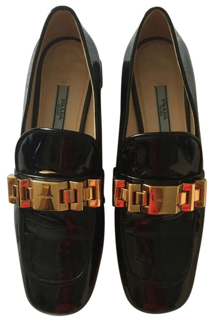 Prada BlackGold Vernice Patent Leather Flats