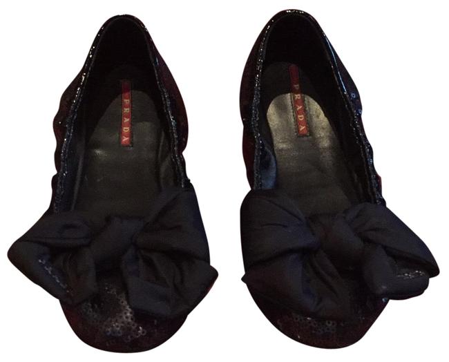 Prada BlackSilver Ballerina Bow Flats