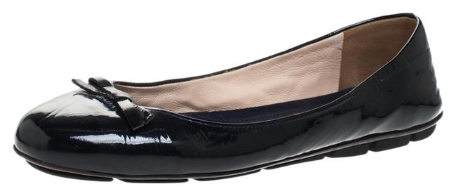 Prada Blue Dark Patent Leather Bow Ballet Flats