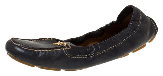 Prada Blue Leather Scrunch Slip On Loafers Flats